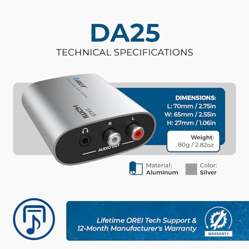 Orei DA21X Premium Optical SPDIF/Coaxial Digital to RCA L/R Analog Audio Converter with 3.5mm Jack Support Headphone/Speaker Outputs - Image 5