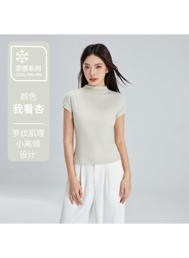 [5a Antibacterial] New Summer Women's T-shirt Combed Cotton Tencel Slim Girl Cool Mid-collar Short-sleeved Women