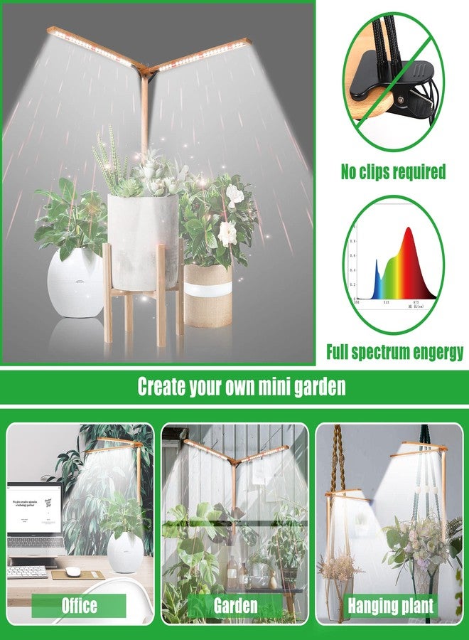 bodkar Wooden Grow Lights for Indoor Plants Full Spectrum, Slim Indoor Plant Growing Light with 6000K White Red LEDs 2-Head (Without Timer/Dimming) - Image 2