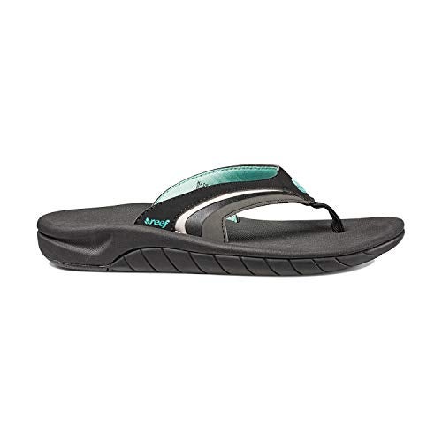 Reef Slap Womens Beach Flip Flop, Arch Support, Durable Outsole, Water Friendly, Black/Black/Aqua, 9 - Image 1