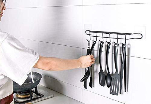 AP Store AP Adhesive Metal 6 Hook Coat Hanger Towel Holder Organizer Kitchen Door Bathroom Knife Holder Rail Utensil Pan Cookware Black 6 Hook Rack - Image 5