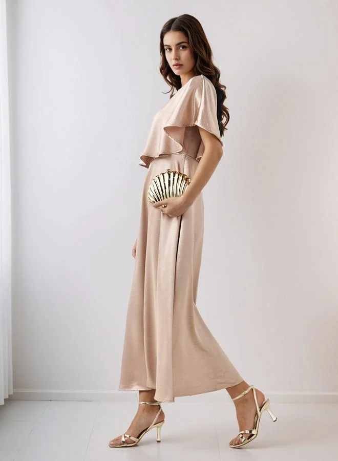 Splash FAV A-Line Viscose Satin Eveningwear Maxi Cape Dress