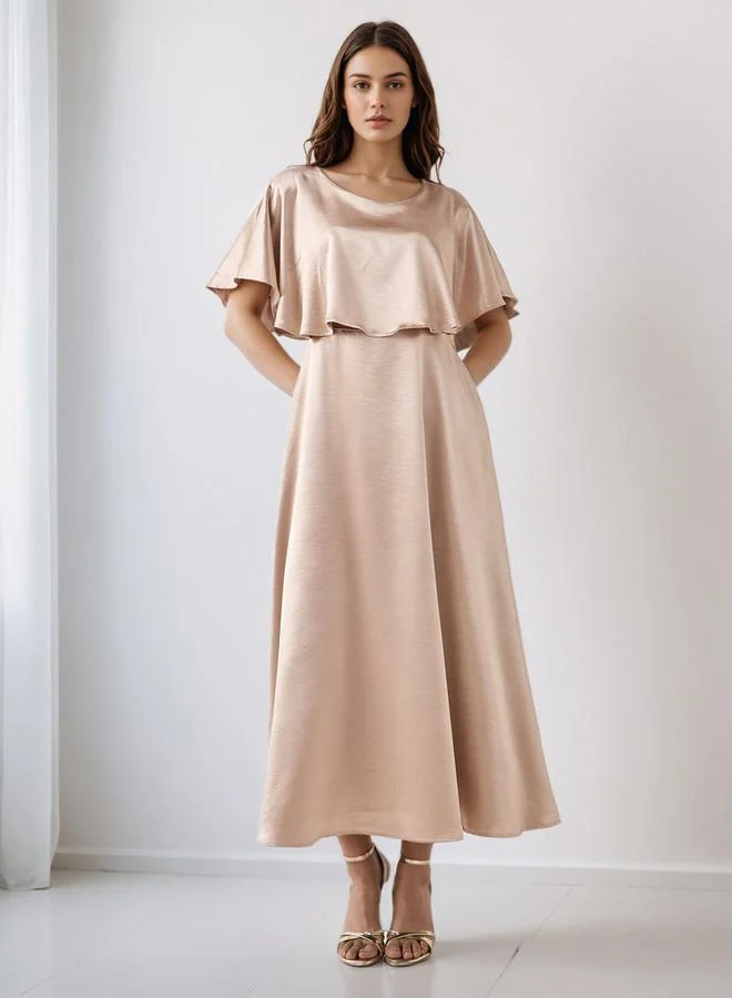 Splash FAV A-Line Viscose Satin Eveningwear Maxi Cape Dress