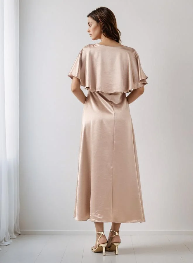 Splash FAV A-Line Viscose Satin Eveningwear Maxi Cape Dress