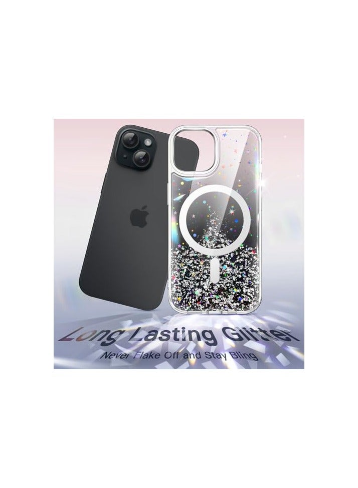 جي تيك حافظة JETech لامعة لهاتف iPhone 15 مقاس 6.1 بوصة متوافقة مع MagSafe، لامعة وشفافة وجذابة للنساء والفتيات، غطاء هاتف لامع مغناطيسي لامع مقاوم للصدمات (أسود) - Image 3