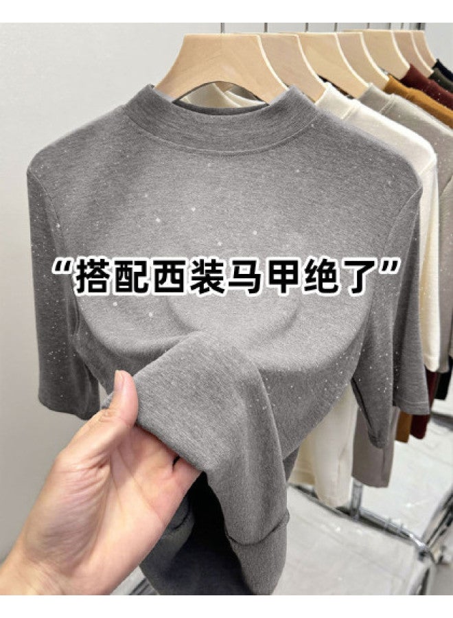 PLANDOO Semi-High Neck Base Layer Top For Women, Chic Youthful Slimming Elegant Blouse - Image 1