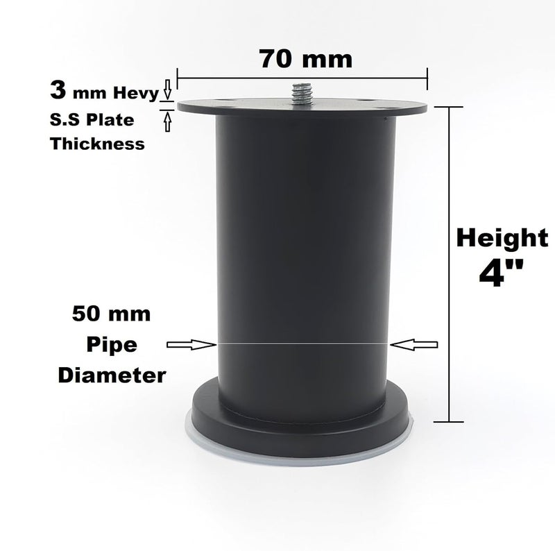 VMD SS 4 X 50 mm X 2 mm HEVY Plate Black MATT Finish Round Model Furniture Sofa Bed cabinat Legs Pack of 4 - Image 2