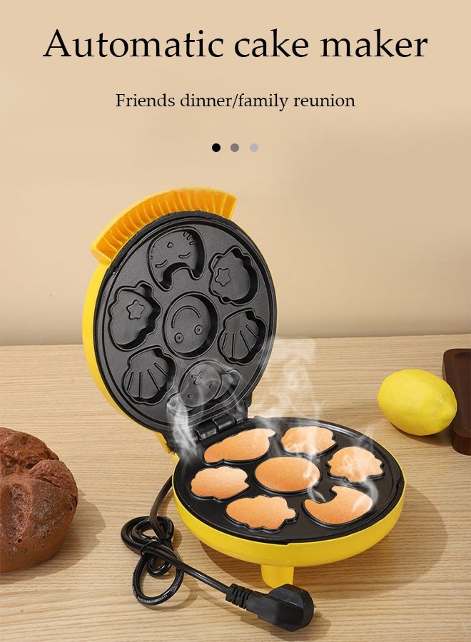 Cake maker, electric mini waffle maker, making 7 different cartoon shaped waffles and cakes, double sided heating non stick board, 1000W, suitable for baking, breakfast, kitchen,yellow - Image 4