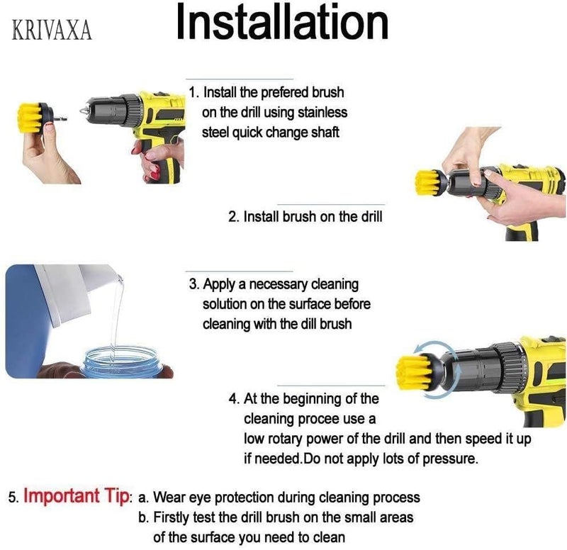 KBZONE Power Drill Scrubber Brush 4PCS Set, Multi-Function Brush Attachment,Scrubber for Bathroom,Tile,Floor, Shower, Corner, Wheel Hub, Sink and Kitchen Surface (Yellow) - Image 3