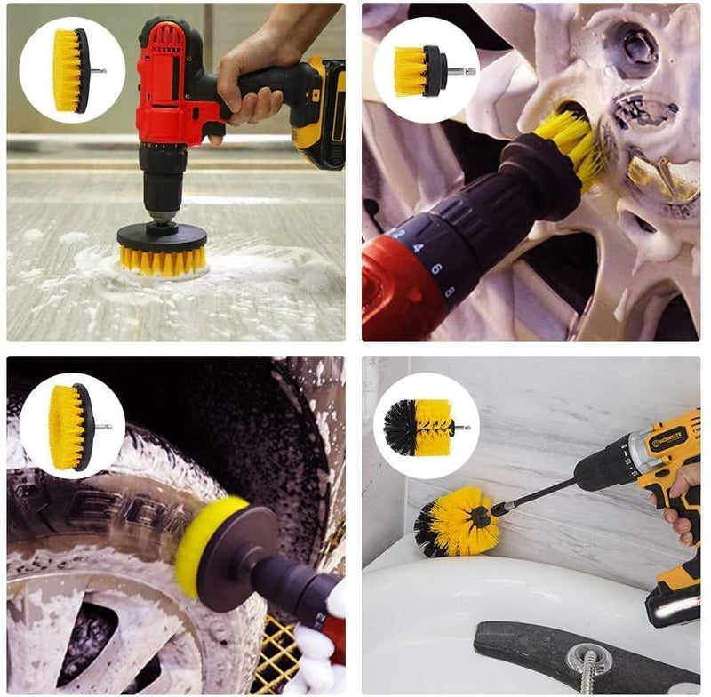 KBZONE Power Drill Scrubber Brush 4PCS Set, Multi-Function Brush Attachment,Scrubber for Bathroom,Tile,Floor, Shower, Corner, Wheel Hub, Sink and Kitchen Surface (Yellow) - Image 4