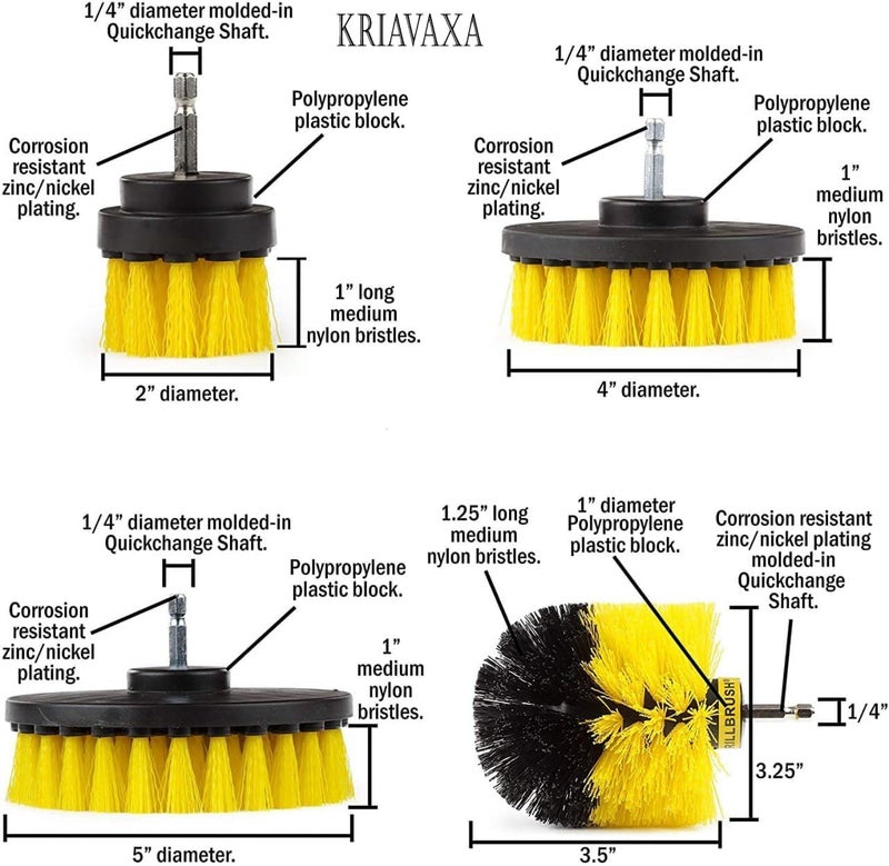 KBZONE Power Drill Scrubber Brush 4PCS Set, Multi-Function Brush Attachment,Scrubber for Bathroom,Tile,Floor, Shower, Corner, Wheel Hub, Sink and Kitchen Surface (Yellow) - Image 2