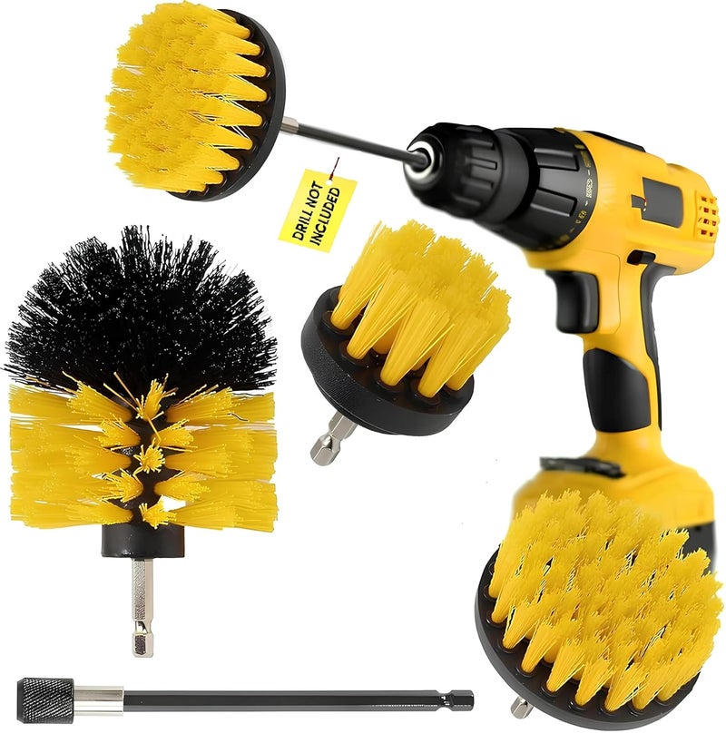 KBZONE Power Drill Scrubber Brush 4PCS Set, Multi-Function Brush Attachment,Scrubber for Bathroom,Tile,Floor, Shower, Corner, Wheel Hub, Sink and Kitchen Surface (Yellow) - Image 1