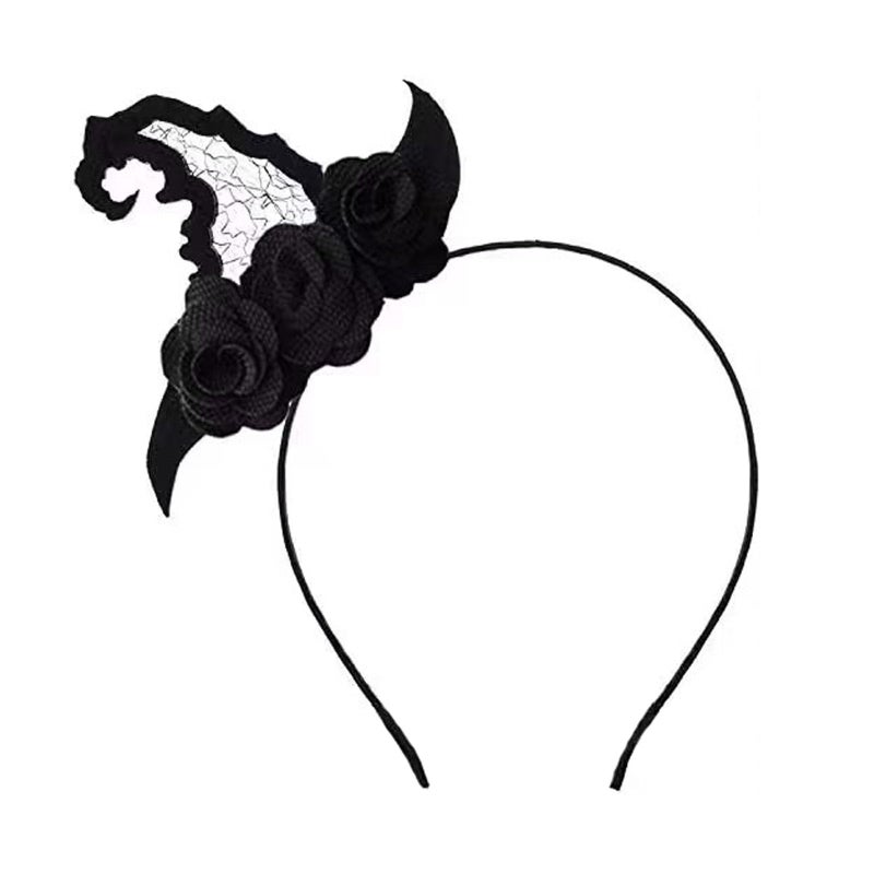 Soochat Halloween Witch Hat Headband Witch Hat with Flower Hair Hoop for Halloween Costume Dress up Party Supplies - Image 2