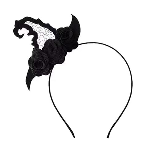 Soochat Halloween Witch Hat Headband Witch Hat with Flower Hair Hoop for Halloween Costume Dress up Party Supplies - Image 1
