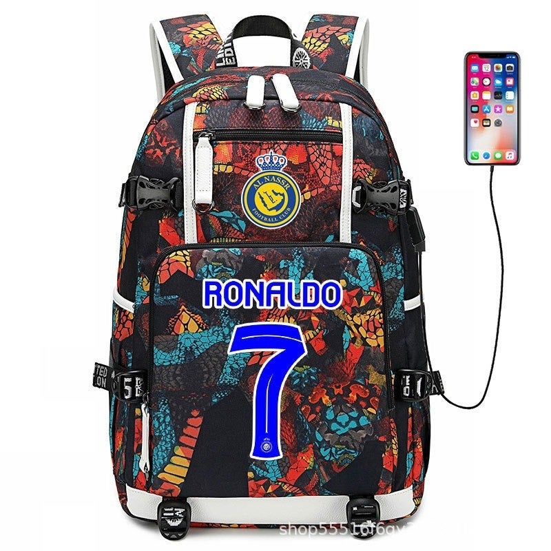 Football Star Backpack for Kids & Adults - Large Capacity Sports Backpack with USB Port, Waterproof Oxford Fabric, Breathable & Durable, Ideal for Soccer, Basketball, Gym, Travel