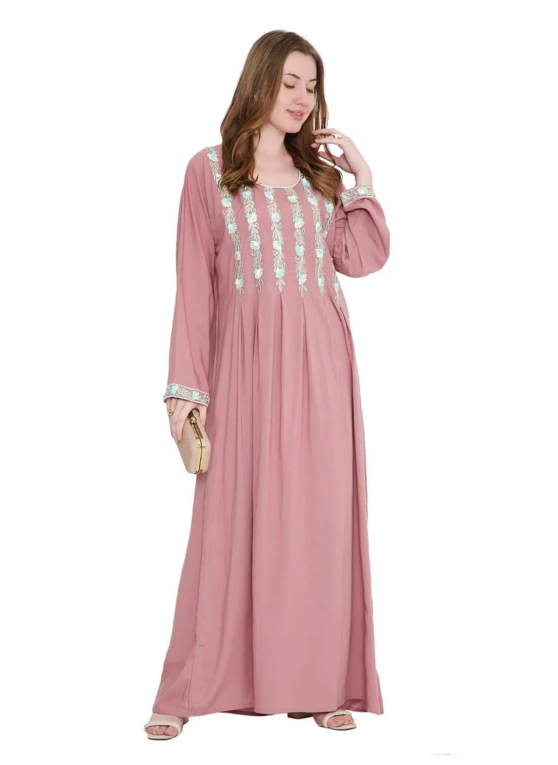 هانا آند سارا classic long viscose farasha with elegant thread embroidery arabic kaftan jalabiya dress
