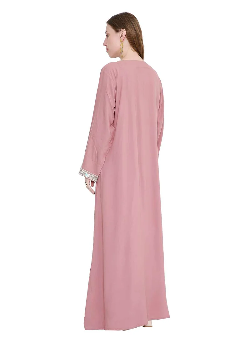 هانا آند سارا classic long viscose farasha with elegant thread embroidery arabic kaftan jalabiya dress