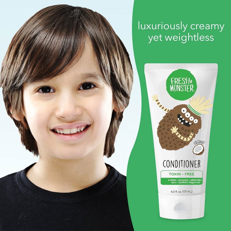 Fresh Monster بلسم شعر الأطفال فريش مونستر، خالي من السموم، مضاد للحساسية وطبيعي، بلسم شعر للأطفال، جوز الهند (6 أونصات) - Image 5