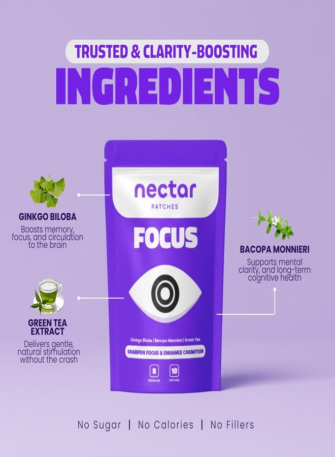 Nectar Patches لصقات نكتار للتركيز | مع باكوبا مونيري، والشاي الأخضر، والجنكة بيلوبا | 10 لصقات - Image 2
