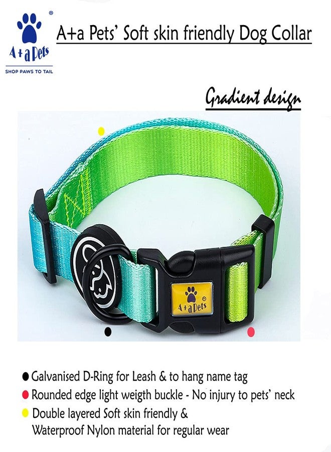 A+a Pets' Skin-Friendly Buckle Dog Collar & Leash Combo for Dogs Cats - Durable, Adjustable, Soft, Neoprene Padded Handle (Gradient Design Green, S) - Image 2