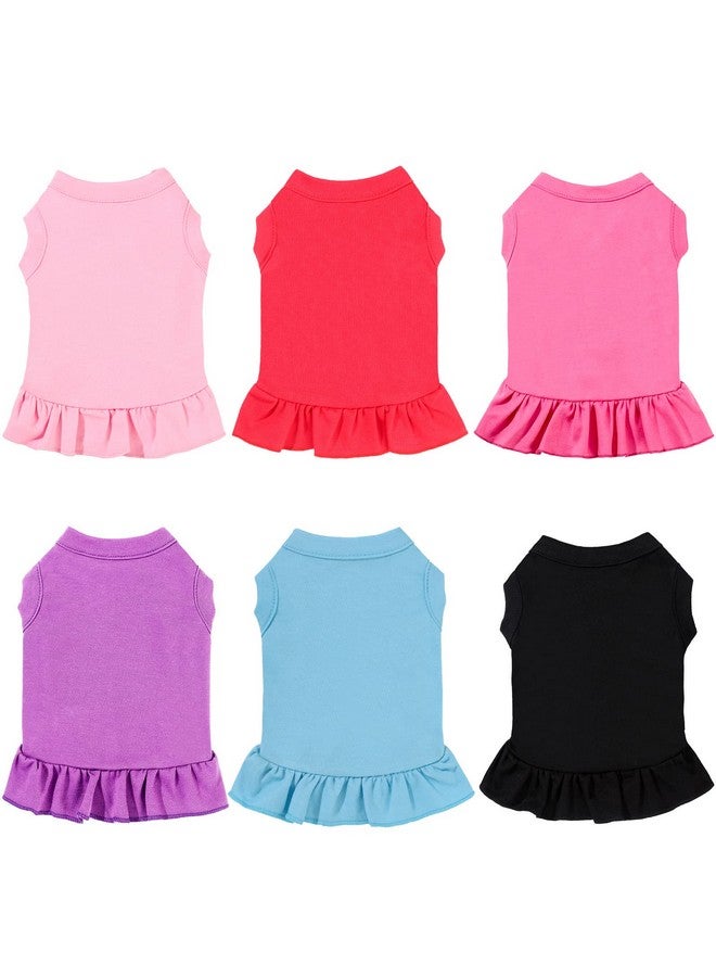 Weewooday 6 Pieces Dog Dresses Shirt Skirt Dog Sleeveless Dress Breathable Pet Shirts with Ruffles Pet Sundress Outfits for and Cats(L Size) - Image 1