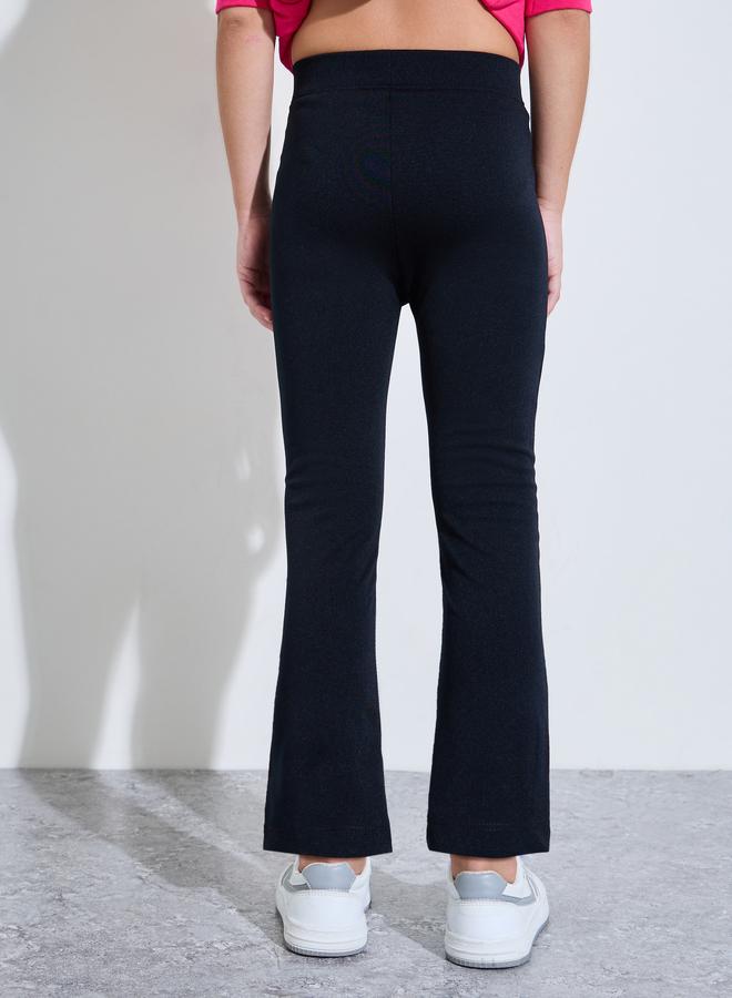 Styli Girls Black Solid Fit and Flared Leggings with Pintuck Detail - Image 4