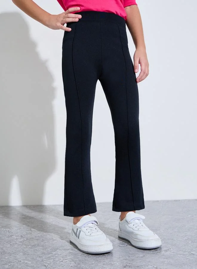 ستايلي Girls Black Solid Fit and Flared Leggings with Pintuck Detail