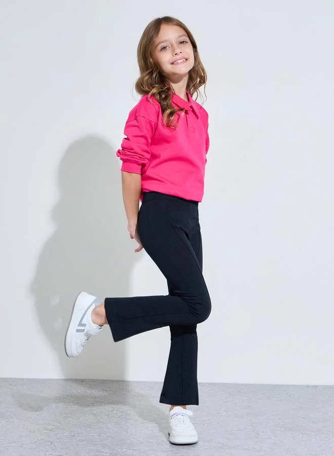 ستايلي Girls Black Solid Fit and Flared Leggings with Pintuck Detail