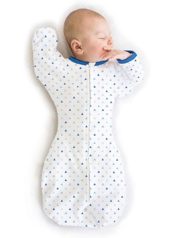 SwaddleDesigns SwaddleDesigns Transitional Swaddle Sack with Arms Up Half-Length Sleeves and Mitten Cuffs, Tiny Triangles, Blue, Medium, 3-6mo, 14-21 lbs  - Image 1