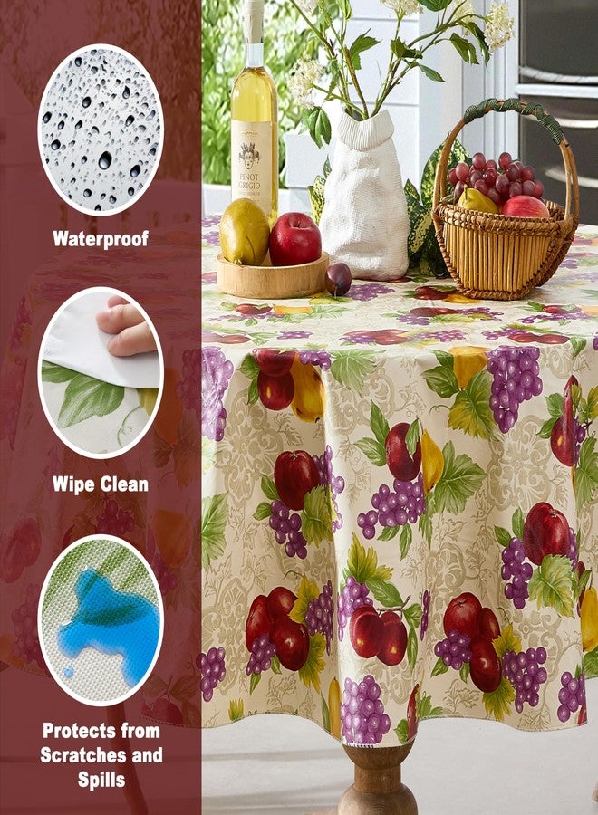 Newbridge Avalon Fresh Ripe Fruit Vinyl Tablecloth with Flannel Backing - Apples, Peaches, Pear and Grape Fruit Print Flannel Backed Easy Care Vinyl Tablecloth, 70” Round - Image 3