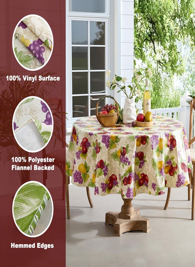 Newbridge Avalon Fresh Ripe Fruit Vinyl Tablecloth with Flannel Backing - Apples, Peaches, Pear and Grape Fruit Print Flannel Backed Easy Care Vinyl Tablecloth, 70” Round - Image 4