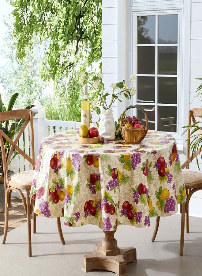 Newbridge Avalon Fresh Ripe Fruit Vinyl Tablecloth with Flannel Backing - Apples, Peaches, Pear and Grape Fruit Print Flannel Backed Easy Care Vinyl Tablecloth, 70” Round - Image 5