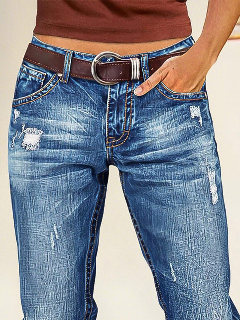 Flamingals Bootcut Jeans for Women Trendy Mid Rise Stretchy Wash Ripped Butt Lifting Western Jeans Without Belt Mid Blue L - Image 4