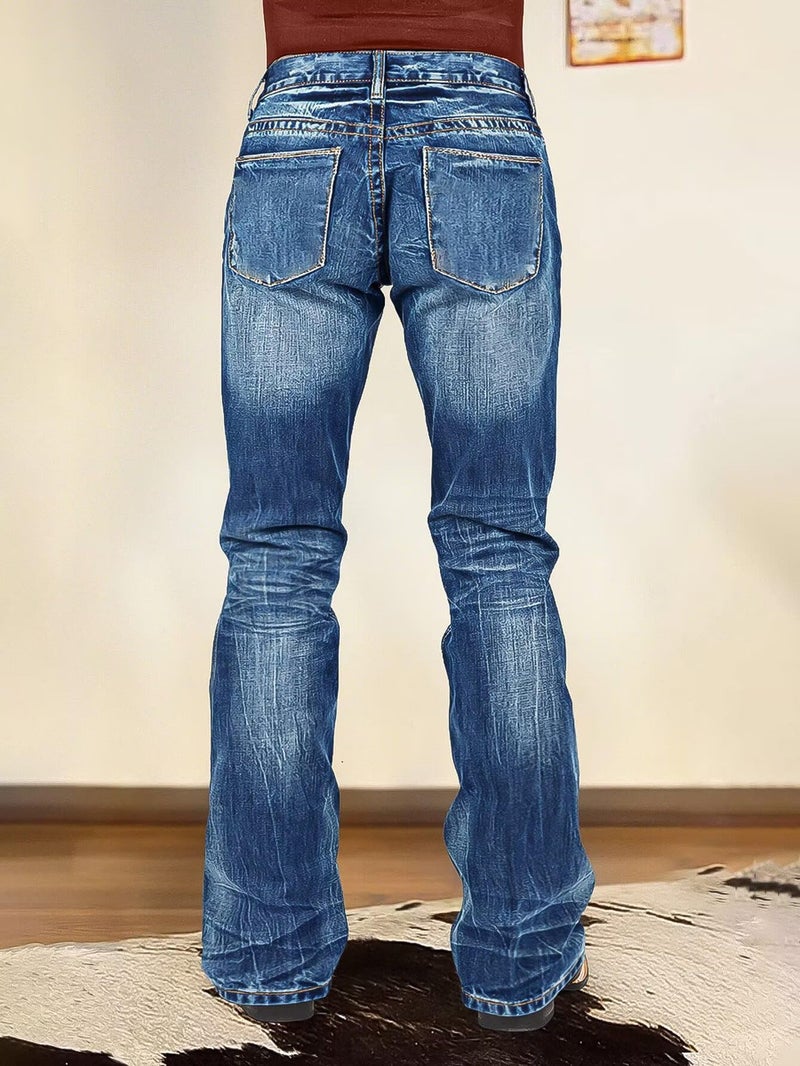 Flamingals Bootcut Jeans for Women Trendy Mid Rise Stretchy Wash Ripped Butt Lifting Western Jeans Without Belt Mid Blue L - Image 3