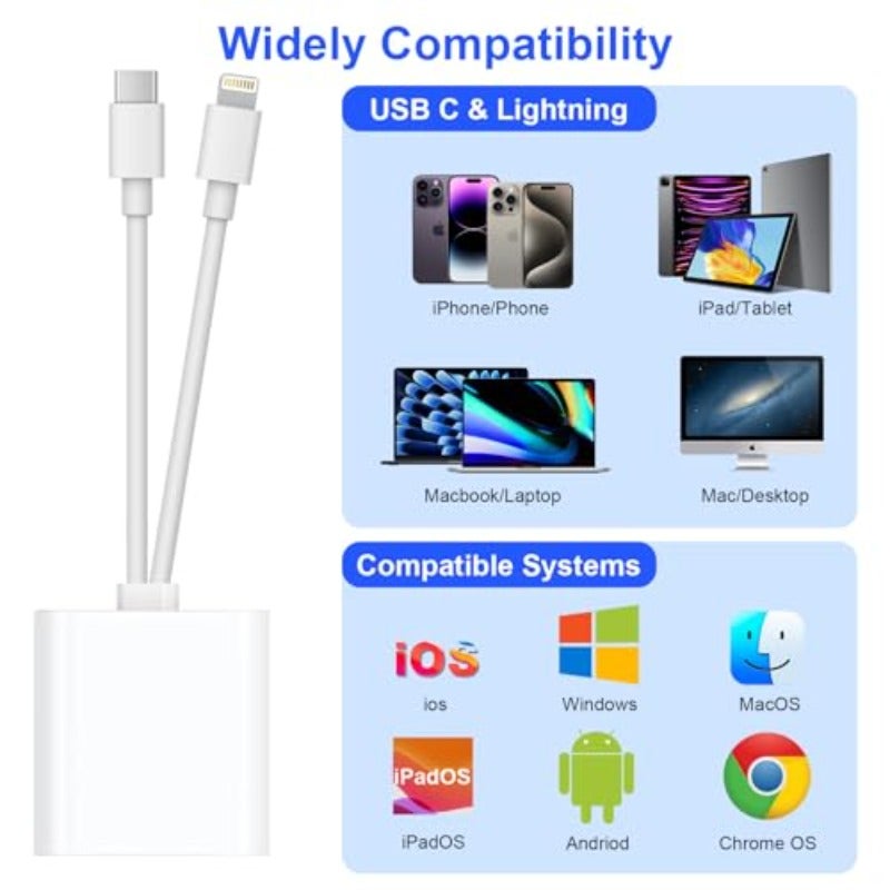 قارئ بطاقة الذاكرة SD لهواتف iPhone و iPad بواجهة USB-C وLightning، محول بطاقة الذاكرة ثنائي الواجهة، محول كاميرا رقمي إلى iPhone وMacBook وكمبيوتر محمول USB-C، يدعم بطاقات SD وTF وبطاقات SIM، توصيل وتشغيل، ملحقات الكاميرا - Image 3