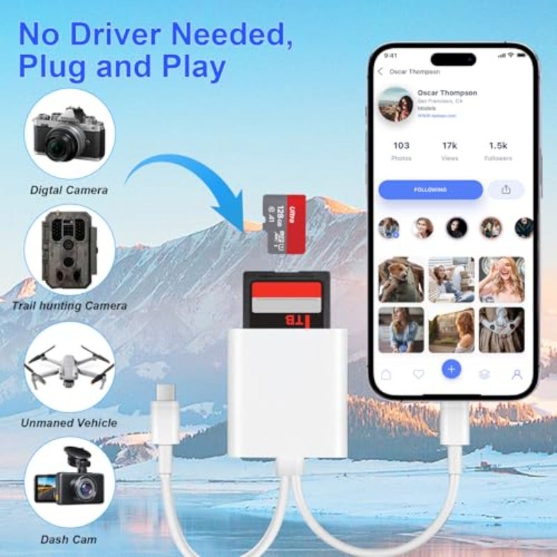 قارئ بطاقة الذاكرة SD لهواتف iPhone و iPad بواجهة USB-C وLightning، محول بطاقة الذاكرة ثنائي الواجهة، محول كاميرا رقمي إلى iPhone وMacBook وكمبيوتر محمول USB-C، يدعم بطاقات SD وTF وبطاقات SIM، توصيل وتشغيل، ملحقات الكاميرا - Image 5