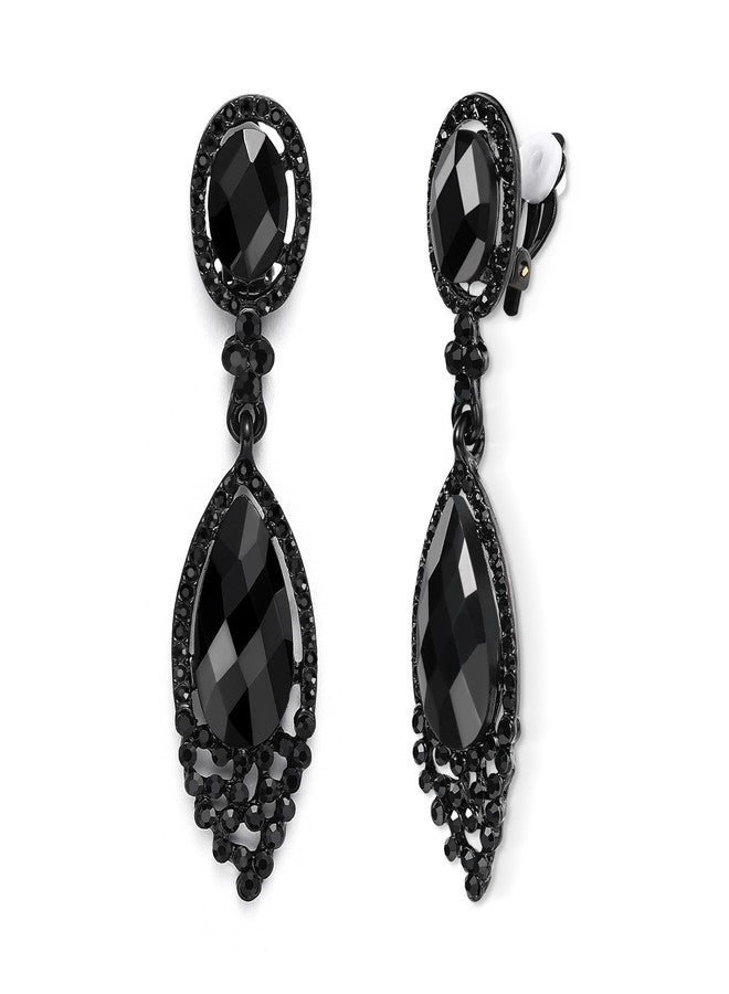 BriLove Wedding Bridal Clip-On Earrings for Women Infinity Figure 8 Crystal Teardrop Chandelier Dangle Jewelry Black Black-Silver-Tone - Image 1