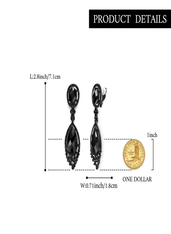 BriLove Wedding Bridal Clip-On Earrings for Women Infinity Figure 8 Crystal Teardrop Chandelier Dangle Jewelry Black Black-Silver-Tone - Image 5