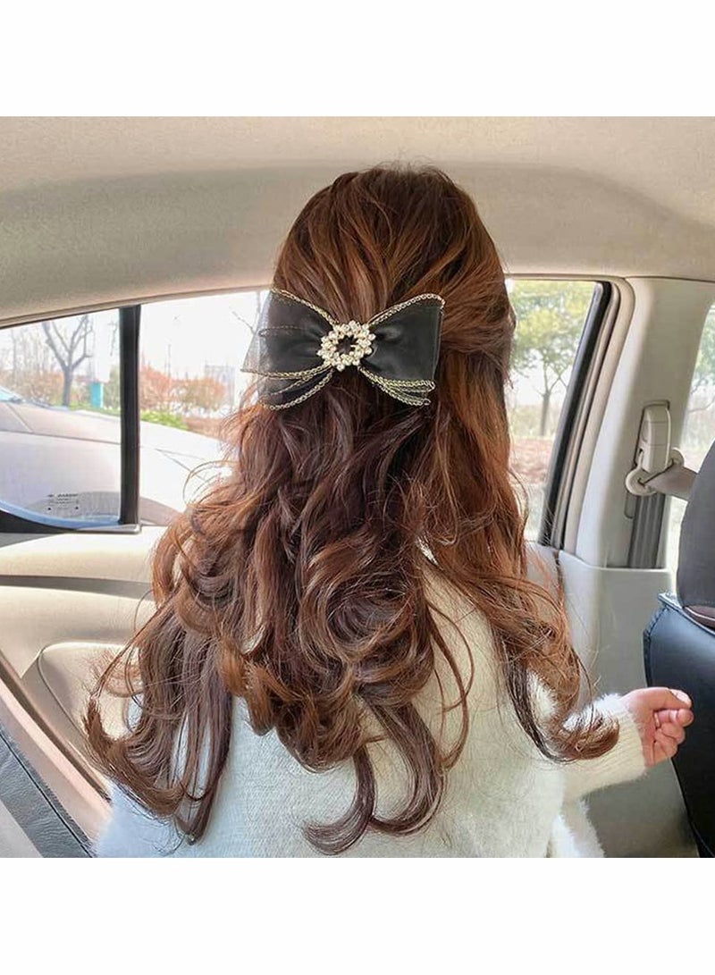 2 Pack Rhinestone Hair Tie Bows Clips Bowknot Hairpin Spring Collet Yarn Top Clip for Women Party Birthday School Work Puff - Image 3