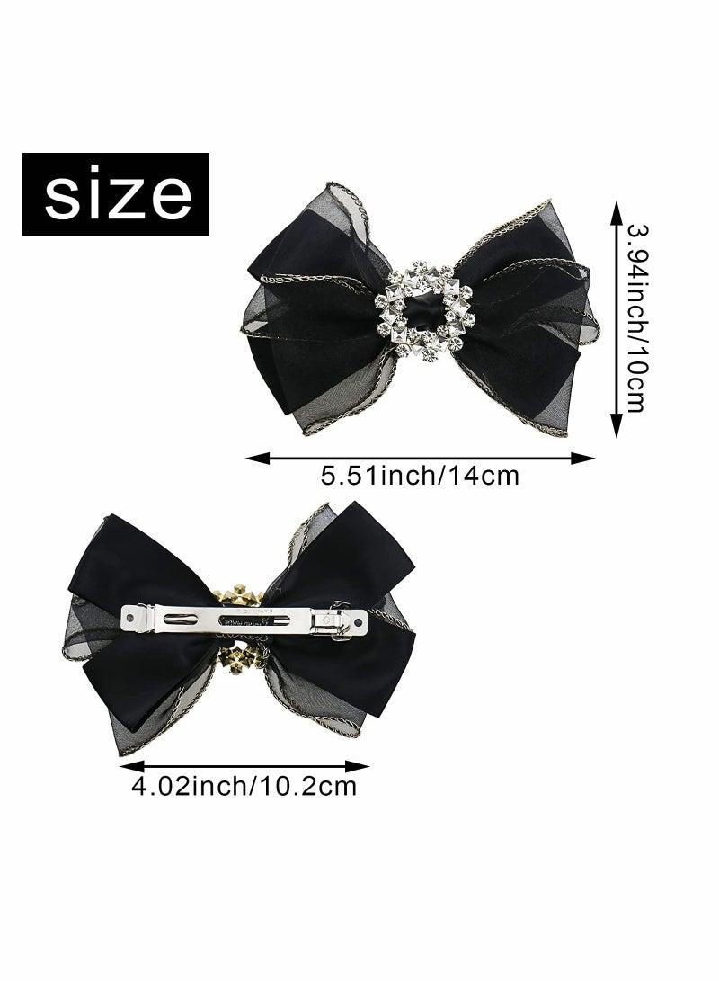 2 Pack Rhinestone Hair Tie Bows Clips Bowknot Hairpin Spring Collet Yarn Top Clip for Women Party Birthday School Work Puff - Image 5