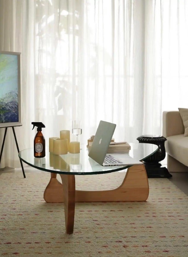 fashionhome Premium Mid-Century Abstract Design Modern Coffee Table with Solid Wood Frame Small Triangular Side Table with Clear Glass Top Vintage Center Table for Living Room Patio Balcony 91x65x40 cm - Image 3