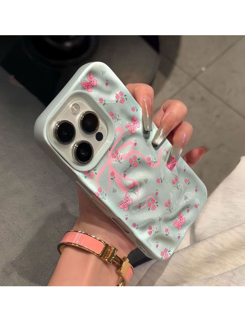 NIBEMINENT Pleated Bow Protective TPU Case Cover For IPhone 14 Pro Max, Blue