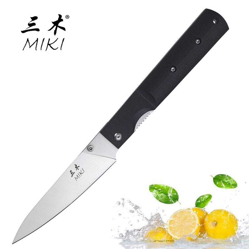 Miki 440A Stainless Steel Blade Japanese Kitchen Chef Folding Pocket Knife for Camping Petty Fruit Paring Peeling Small Drop Point
