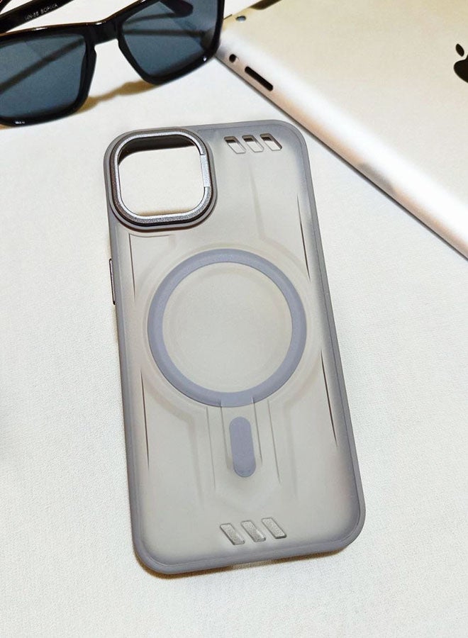 جراب مقاوم للصدمات ممتاز لهاتف ايفون 12 / 13 برو ماكس - مع إطار معدني للكاميرا - غطاء مغناطيسي غير لامع أنيق لجميع الأعمار ويدعم ماج سيف - مضاد لبصمات الأصابع وحماية الكاميرا ومقاومة للسقوط - متوافق مع ايفون 12 / 13 برو ماكس - رصاصي - Image 1