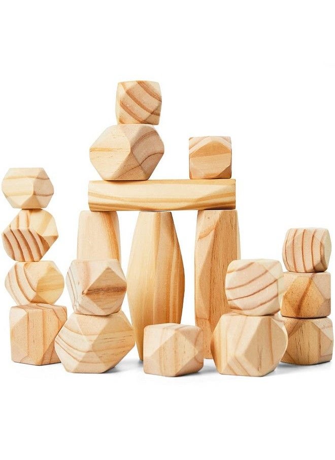 Wooden Balancing Stones Montessori Toys For 3 4 5 Year Old Kids And Toddlers Learning Sensory Toy, 20 Large Size Wooden Building Blocks Set Of Stacking Stones For Kids Pine Wood Rocks  - Image 1