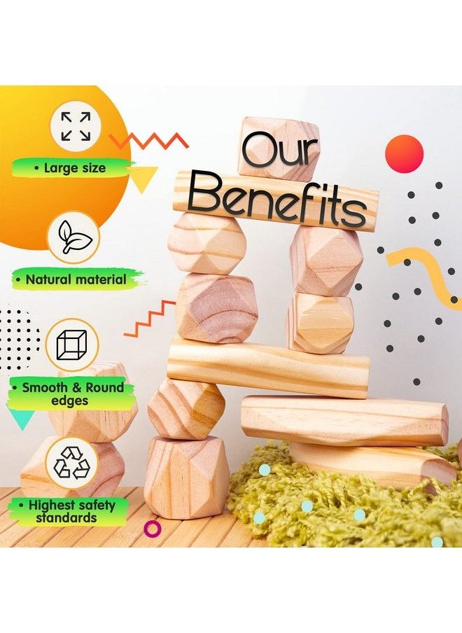 Wooden Balancing Stones Montessori Toys For 3 4 5 Year Old Kids And Toddlers Learning Sensory Toy, 20 Large Size Wooden Building Blocks Set Of Stacking Stones For Kids Pine Wood Rocks  - Image 5