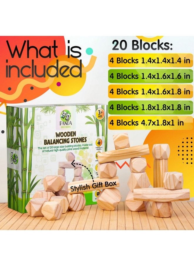 Wooden Balancing Stones Montessori Toys For 3 4 5 Year Old Kids And Toddlers Learning Sensory Toy, 20 Large Size Wooden Building Blocks Set Of Stacking Stones For Kids Pine Wood Rocks  - Image 4