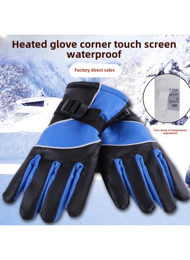 Electric Car Electric Heating Gloves Motorcycle Battery Car Tricycle Winter Riding Usb Heating Winter Electric Hand Warmer-Color:48v Blue Black + Pu Leather Fabric-Applicable Models:One Size Fits All  - Image 4