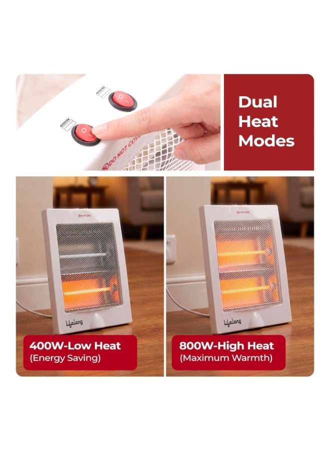 Lifelong Regalia 800 Watts Quartz Room Heater for Home with 2 Power settings, ISI Certified, 2 Rod Heater for Room |Cord Length 1.5 Meter| 1 Year Manufacturer's Warranty (LLQH922, White) - Image 4