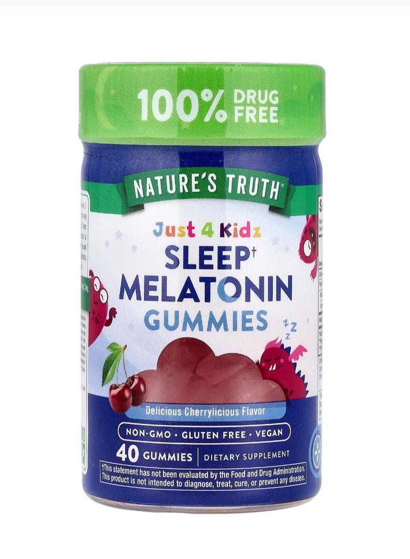 Nature's Truth Just 4 Kidz, Sleep Melatonin Gummies, Delicious Cherrylicious, 40 Gummies (1 g per Gummy) - Image 1